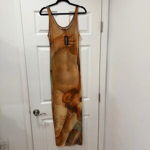 PrettyLittleThing Shape Stone Body Print Mesh Maxi Dress Sheer Coverup 8 CND5198